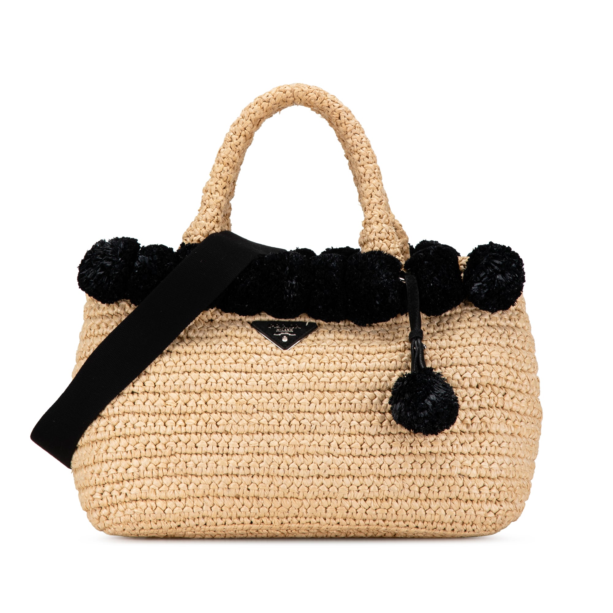 Small Raffia Pompom Satchel