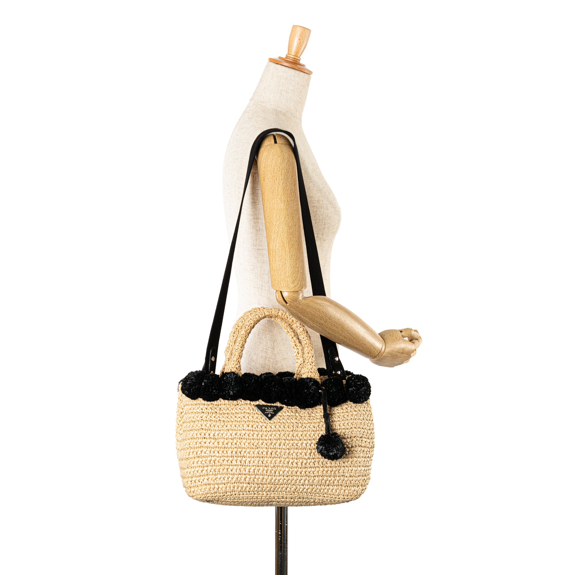 Small Raffia Pompom Satchel