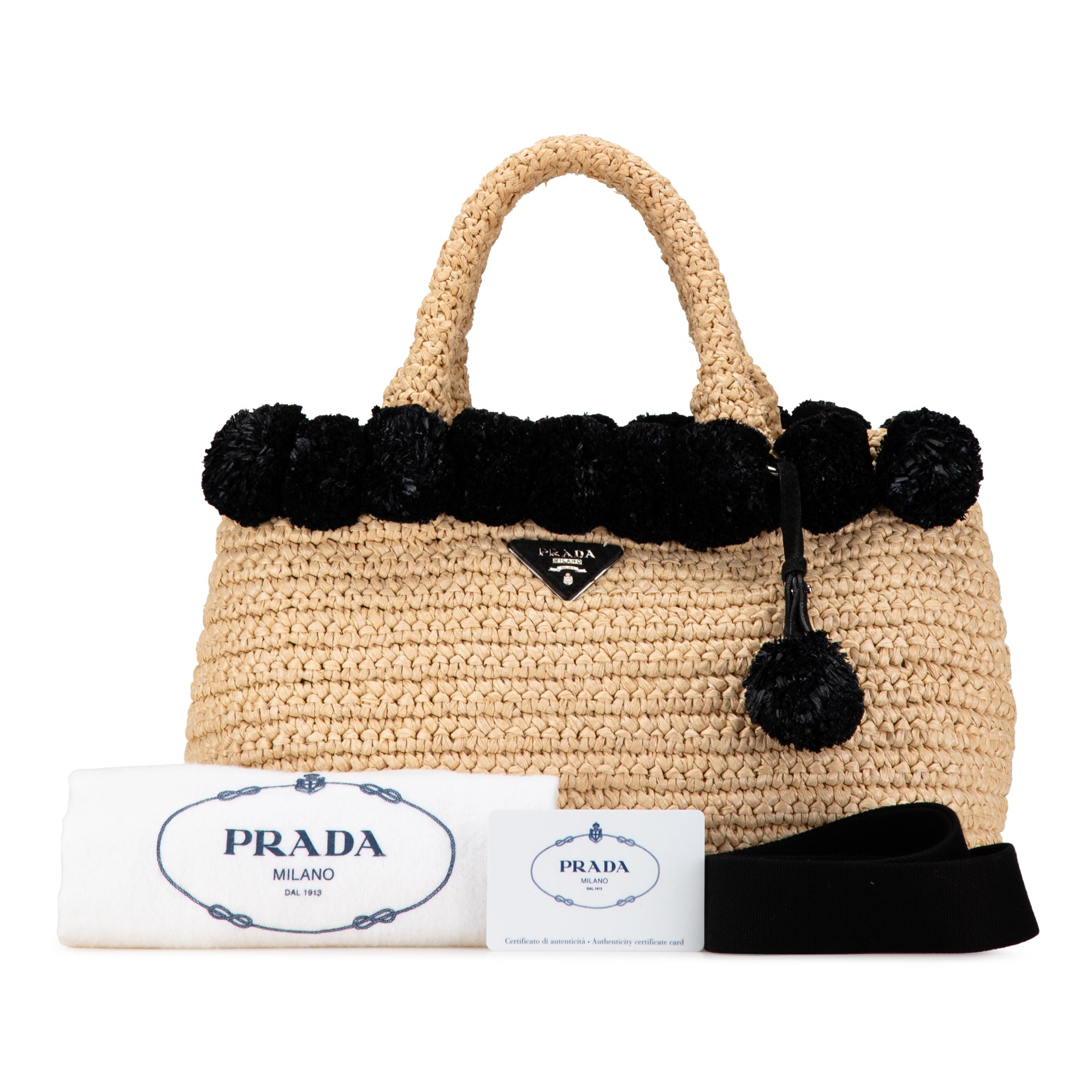 Small Raffia Pompom Satchel