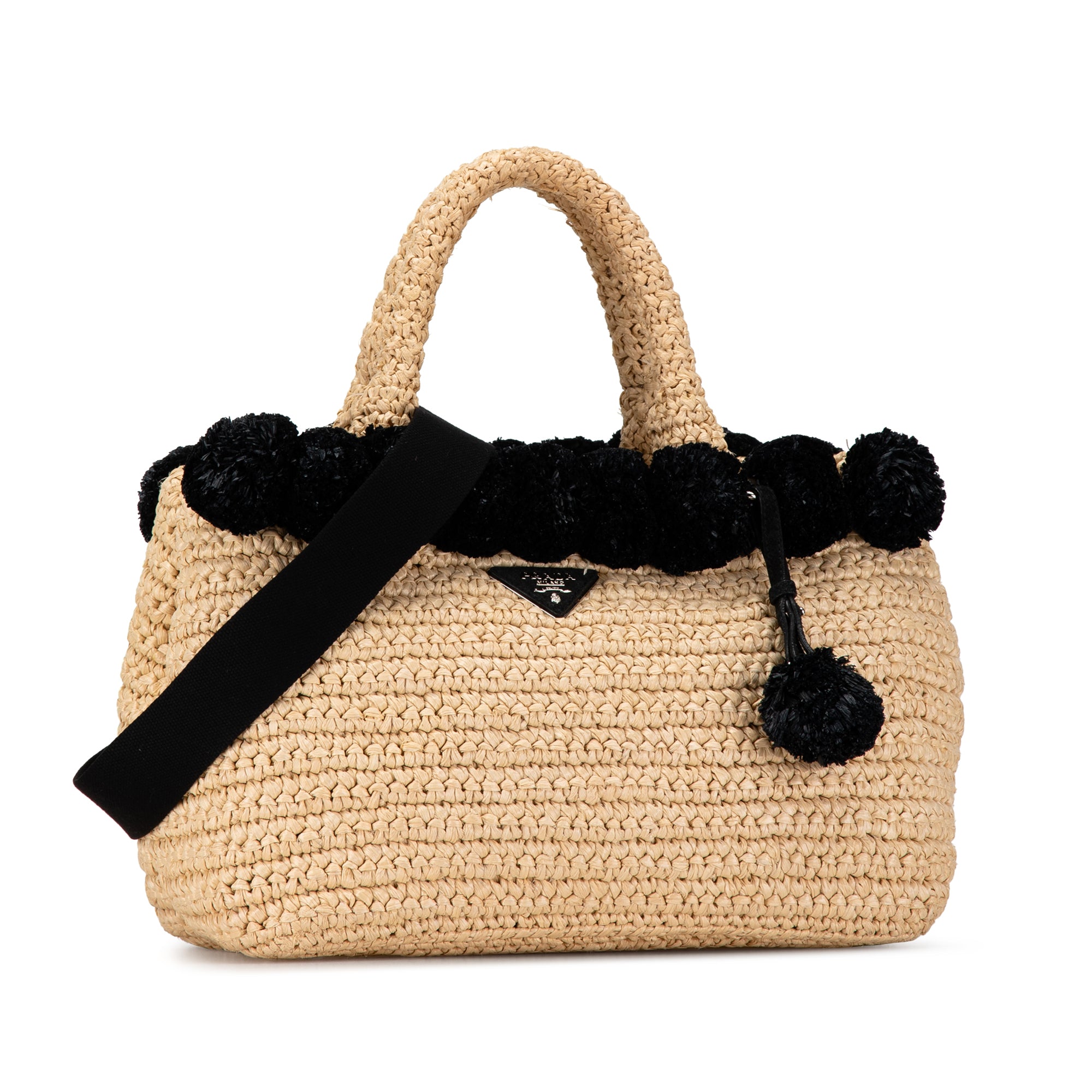 Small Raffia Pompom Satchel