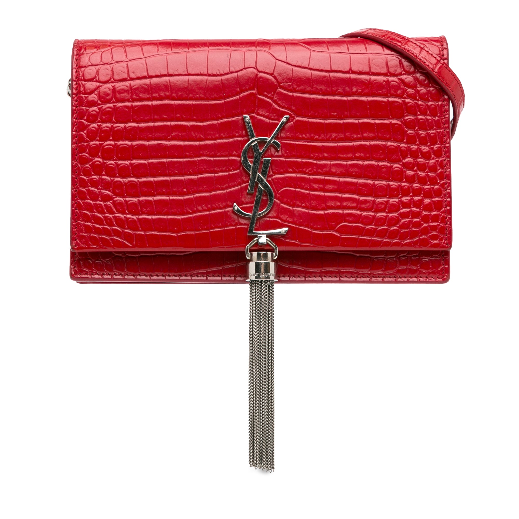 Small Embossed Kate Tassel Wallet on Chain