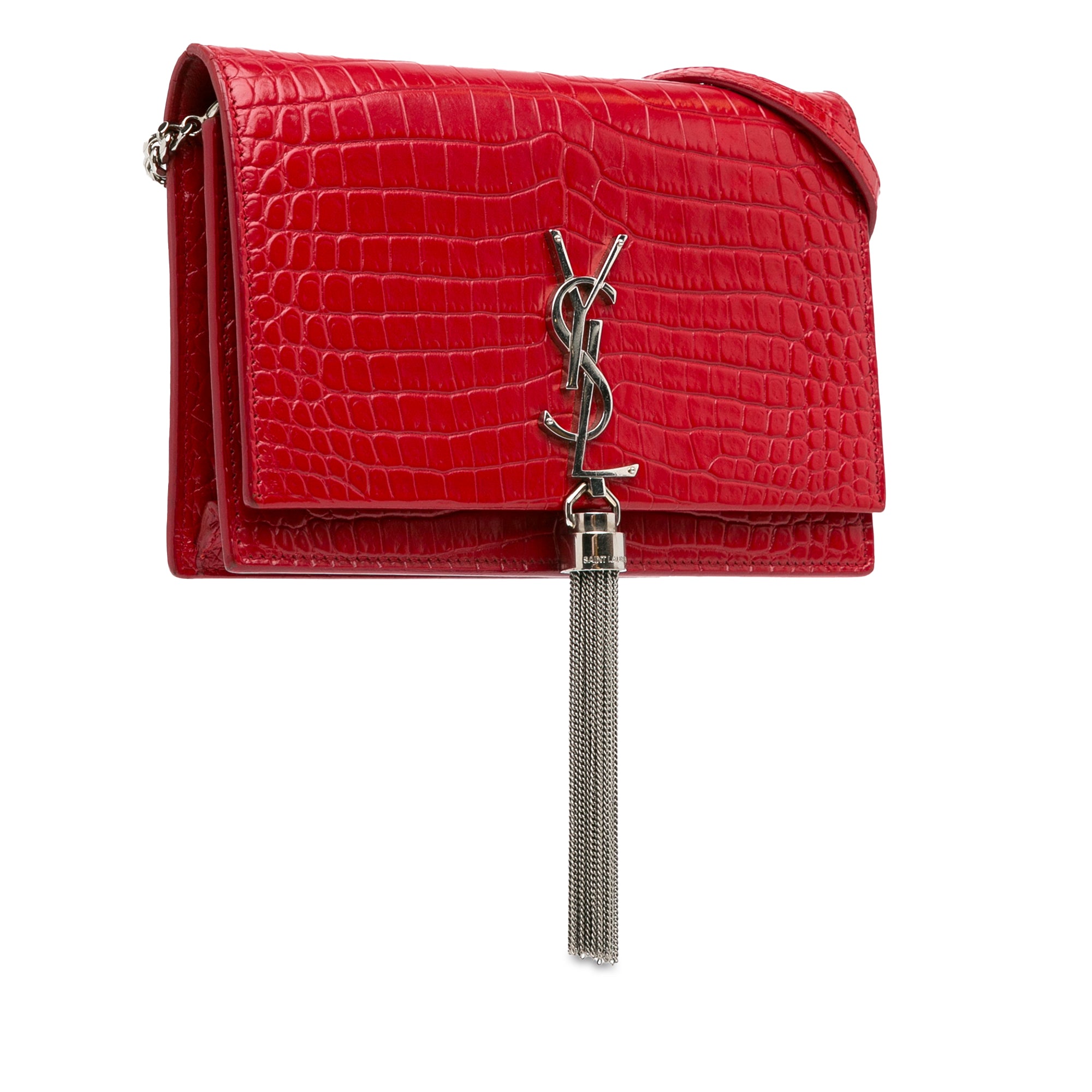 Small Embossed Kate Tassel Wallet on Chain