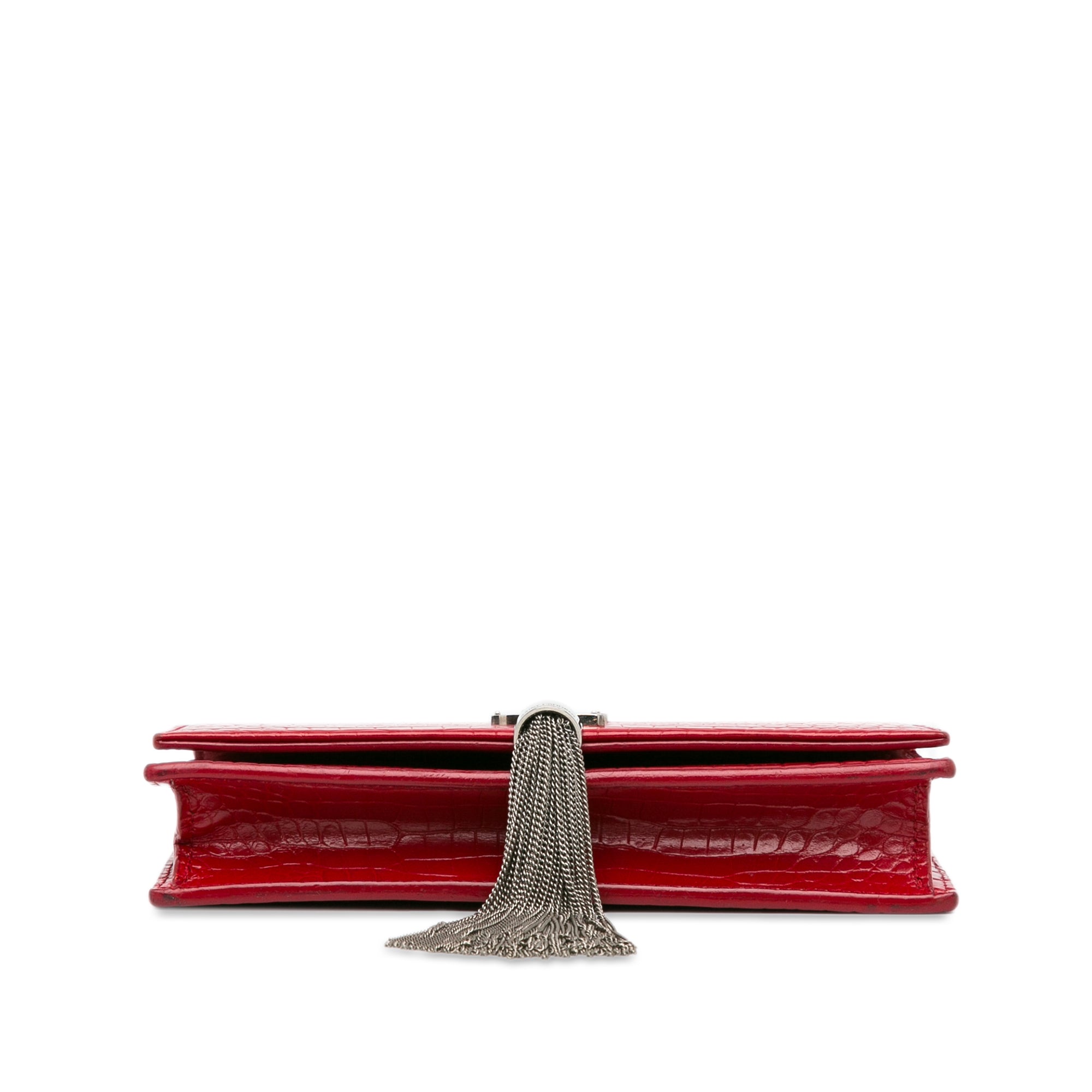 Small Embossed Kate Tassel Wallet on Chain