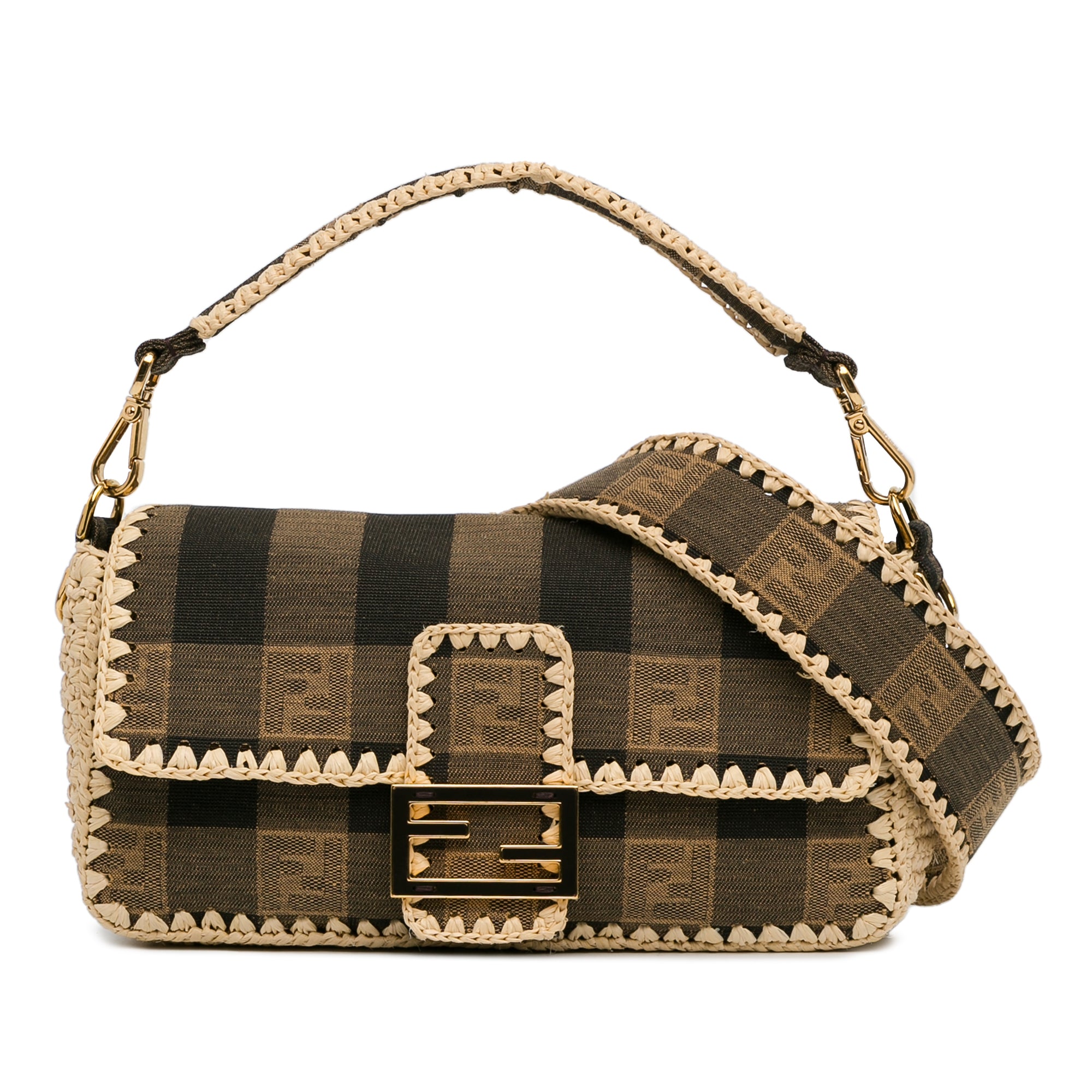 Pequin Canvas and Raffia Baguette Satchel