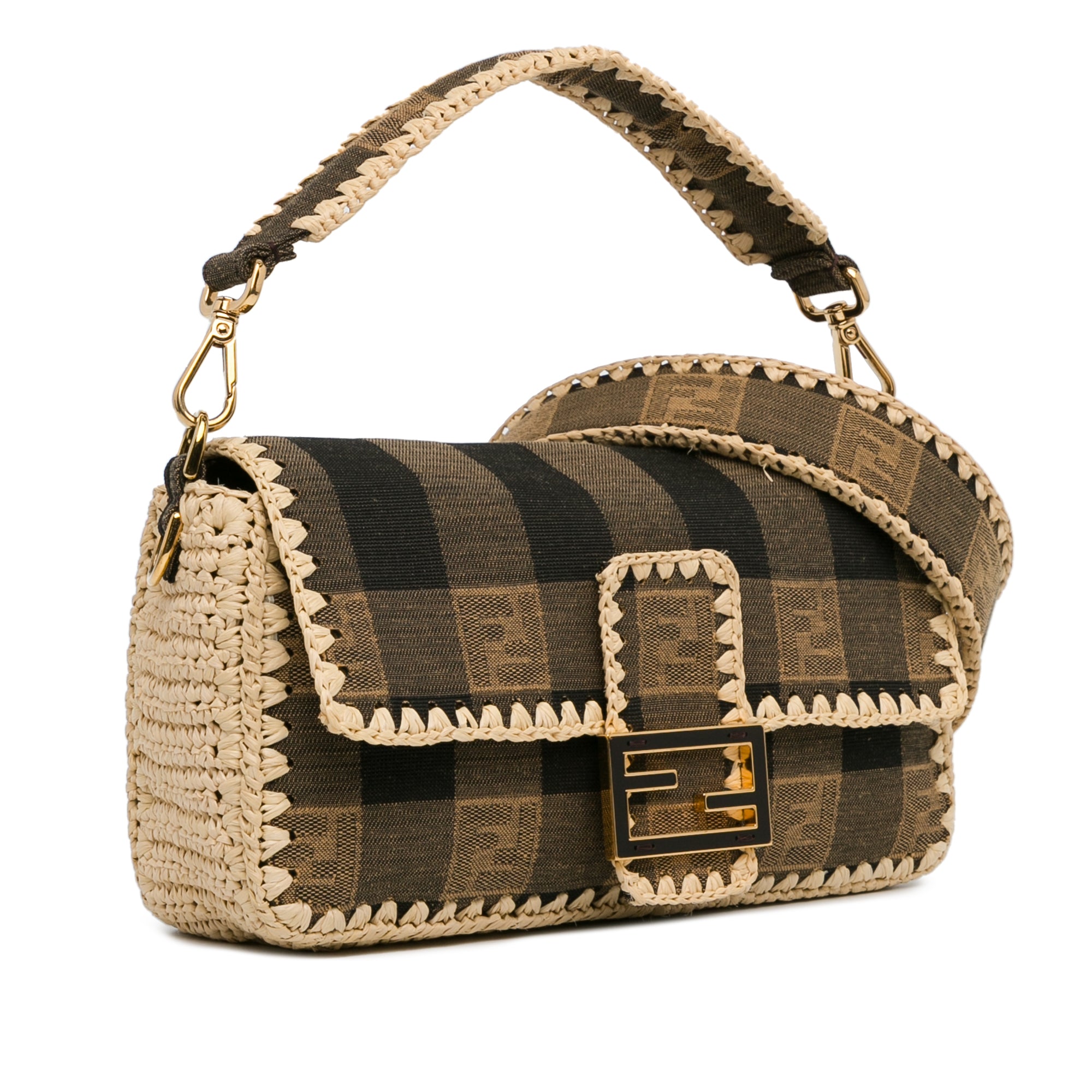 Pequin Canvas and Raffia Baguette Satchel