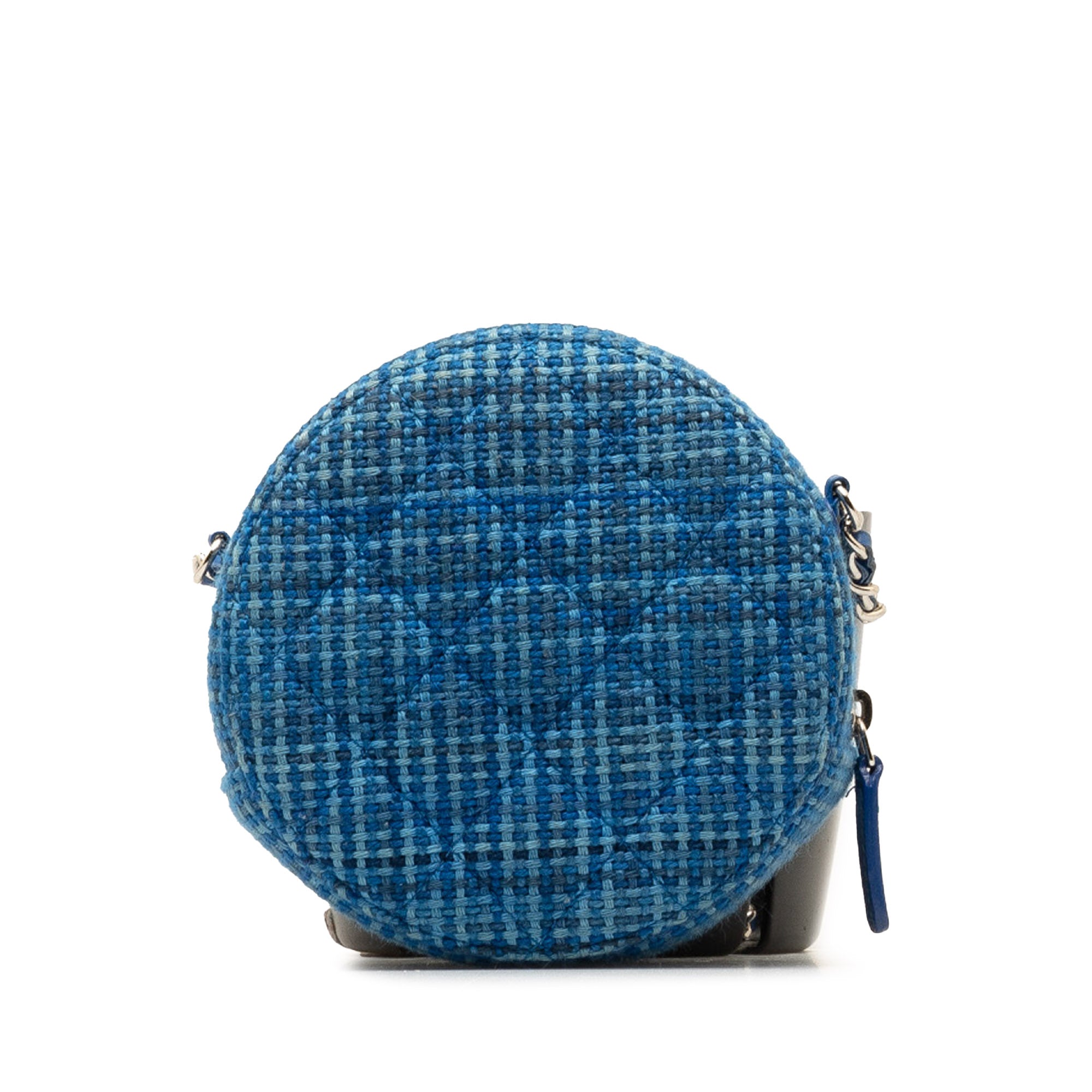 Quilted Tweed Round Clutch With Chain